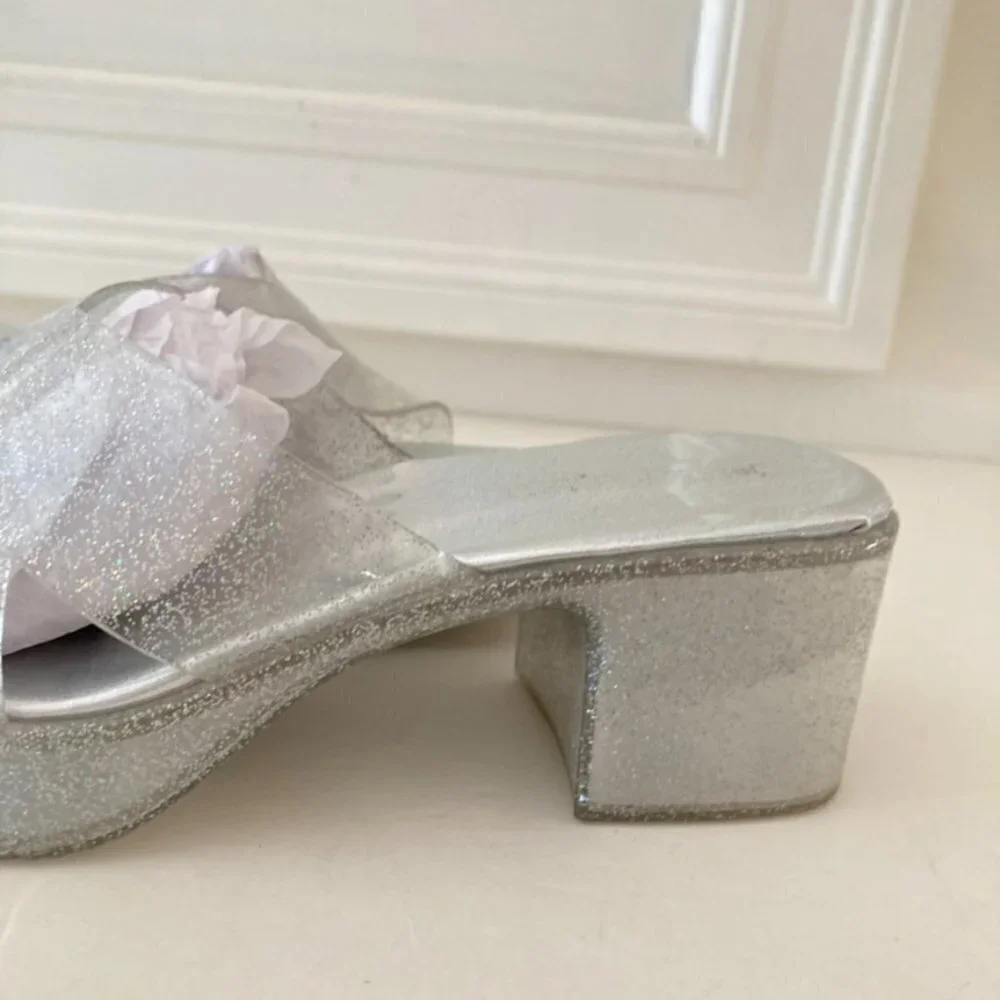 Jeffrey Campbell Silver Glitter Platform Slide Sandals